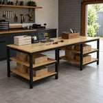 GROVIA Heavy Duty Workbench with Steel Frame Multi Layer Storage Shelves Wooden Top Tool Table for Garage Workshop Warehouse - Black
