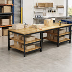 GROVIA Heavy Duty Workbench with Steel Frame Multi Layer Storage Shelves Wooden Top Tool Table for Garage Workshop Warehouse - Black