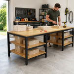 GROVIA Heavy Duty Workbench with Steel Frame Multi Layer Storage Shelves Wooden Top Tool Table for Garage Workshop Warehouse - Black