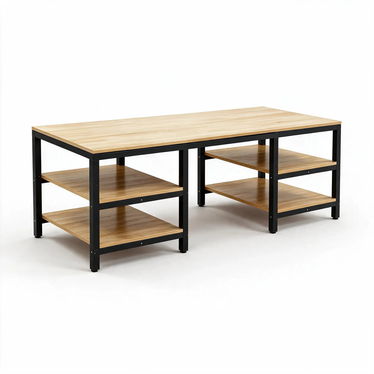 GROVIA Heavy Duty Workbench with Steel Frame Multi Layer Storage Shelves Wooden Top Tool Table for Garage Workshop Warehouse - Black