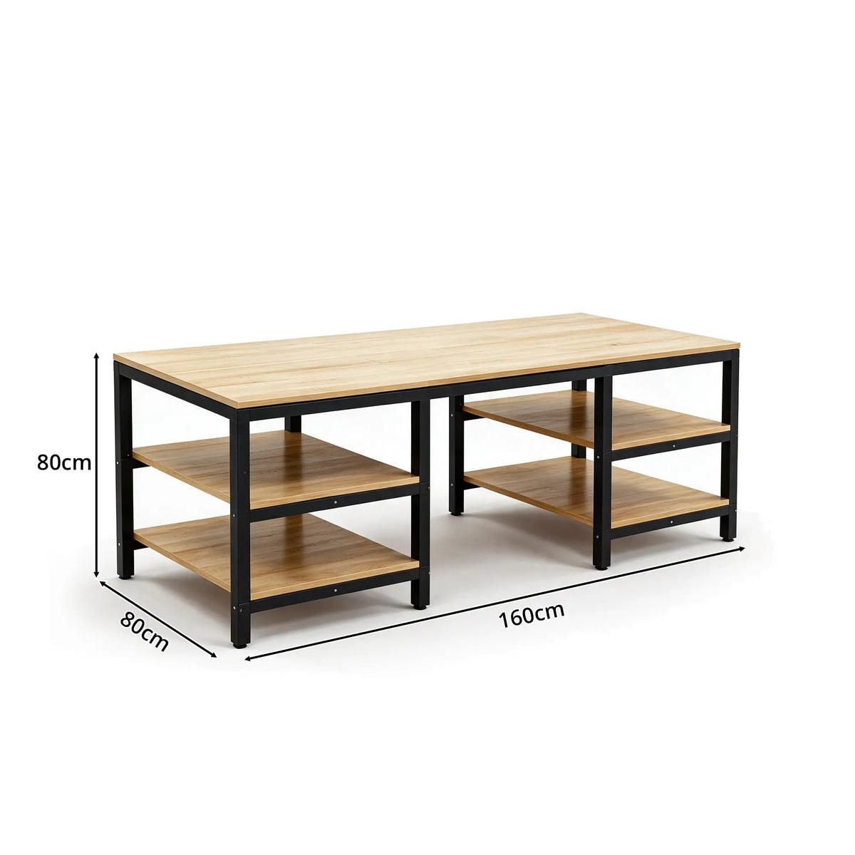 GROVIA Heavy Duty Workbench with Steel Frame Multi Layer Storage Shelves Wooden Top Tool Table for Garage Workshop Warehouse - Black