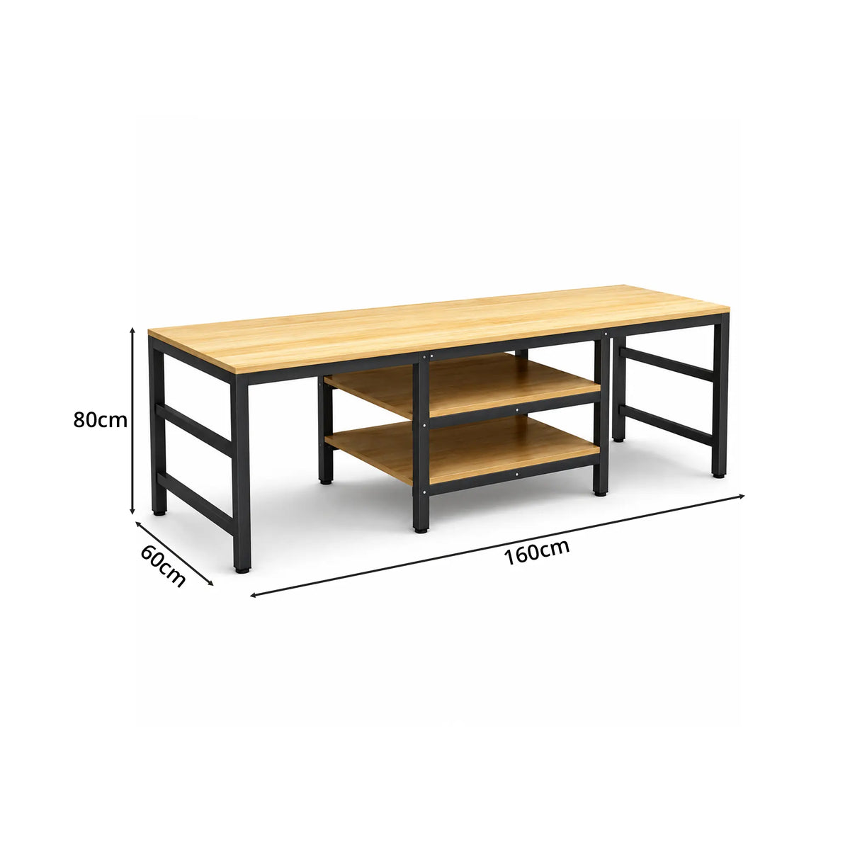 GROVIA Heavy Duty Workbench with Steel Frame Multi Layer Storage Shelves Wooden Top Tool Table for Garage Workshop Warehouse 60/80 - Black