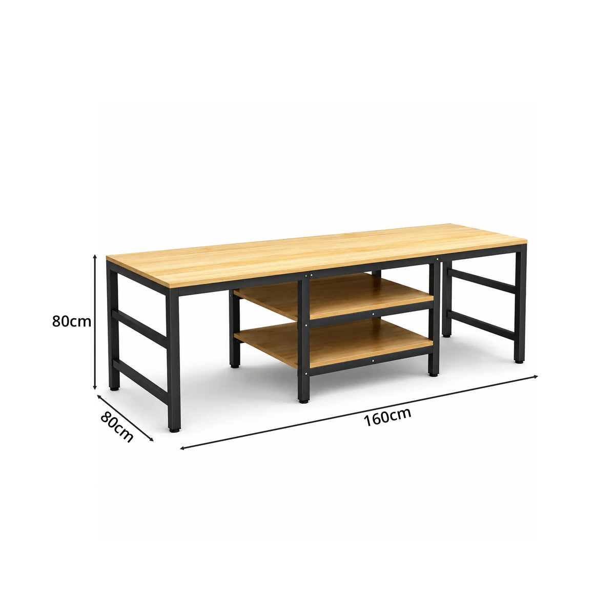 GROVIA Heavy Duty Workbench with Steel Frame Multi Layer Storage Shelves Wooden Top Tool Table for Garage Workshop Warehouse 60/80 - Black