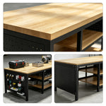 GROVIA Heavy Duty Workbench with Pegboard Tool Storage Steel Frame Wooden Top Multi Layer Shelves Garage Workshop Table 60/80cm - Black