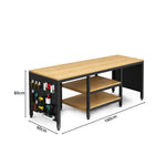 GROVIA Heavy Duty Workbench with Pegboard Tool Storage Steel Frame Wooden Top Multi Layer Shelves Garage Workshop Table 60/80cm - Black