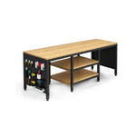 GROVIA Heavy Duty Workbench with Pegboard Tool Storage Steel Frame Wooden Top Multi Layer Shelves Garage Workshop Table 60/80cm - Black
