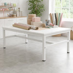 GROVIA Heavy Duty Workbench with Steel Frame Large Single Layer Work Table for Garage Workshop Warehouse Packing Station 60/80cm - White