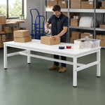 GROVIA Heavy Duty Workbench with Steel Frame Large Single Layer Work Table for Garage Workshop Warehouse Packing Station 60/80cm - White