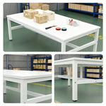 GROVIA Heavy Duty Workbench with Steel Frame Large Single Layer Work Table for Garage Workshop Warehouse Packing Station 60/80cm - White