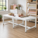 GROVIA Heavy Duty Workbench with Six Leg Steel Frame Single Layer Work Table Large Surface for Garage Workshop Warehouse Packing Station 80/100cm - White