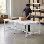 GROVIA Heavy Duty Workbench with Six Leg Steel Frame Single Layer Work Table Large Surface for Garage Workshop Warehouse Packing Station 80/100cm - White