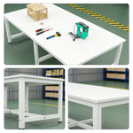 GROVIA Heavy Duty Workbench with Six Leg Steel Frame Single Layer Work Table Large Surface for Garage Workshop Warehouse Packing Station 80/100cm - White