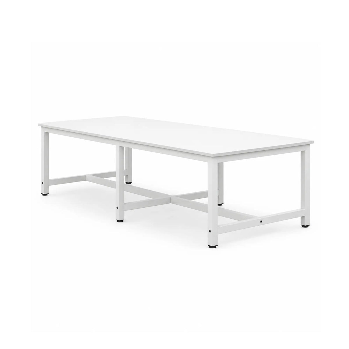 GROVIA Heavy Duty Workbench with Six Leg Steel Frame Single Layer Work Table Large Surface for Garage Workshop Warehouse Packing Station 80/100cm - White