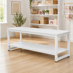 GROVIA Heavy Duty Workbench with Double Layer Storage Shelves Steel Frame Large Work Table for Garage Workshop Warehouse Packing Station 60/80cm - White