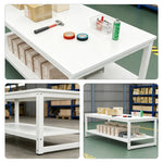 GROVIA Heavy Duty Workbench with Double Layer Storage Shelves Steel Frame Large Work Table for Garage Workshop Warehouse Packing Station 60/80cm - White