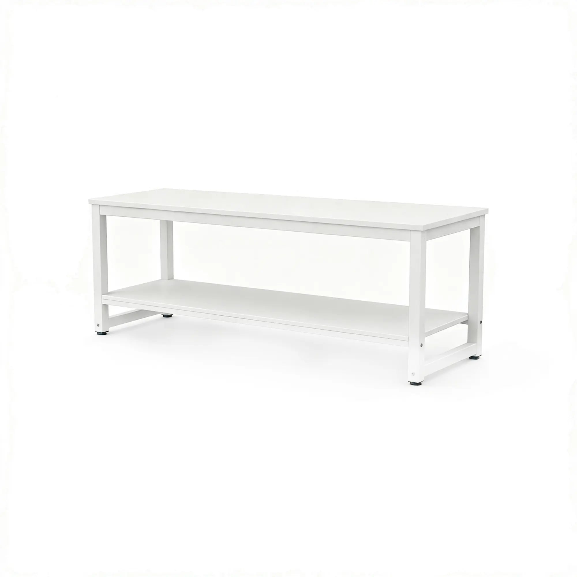 GROVIA Heavy Duty Workbench with Double Layer Storage Shelves Steel Frame Large Work Table for Garage Workshop Warehouse Packing Station 60/80cm - White