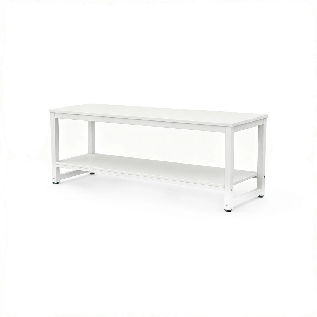 GROVIA Heavy Duty Workbench with Double Layer Storage Shelves Steel Frame Large Work Table for Garage Workshop Warehouse Packing Station 60/80cm - White