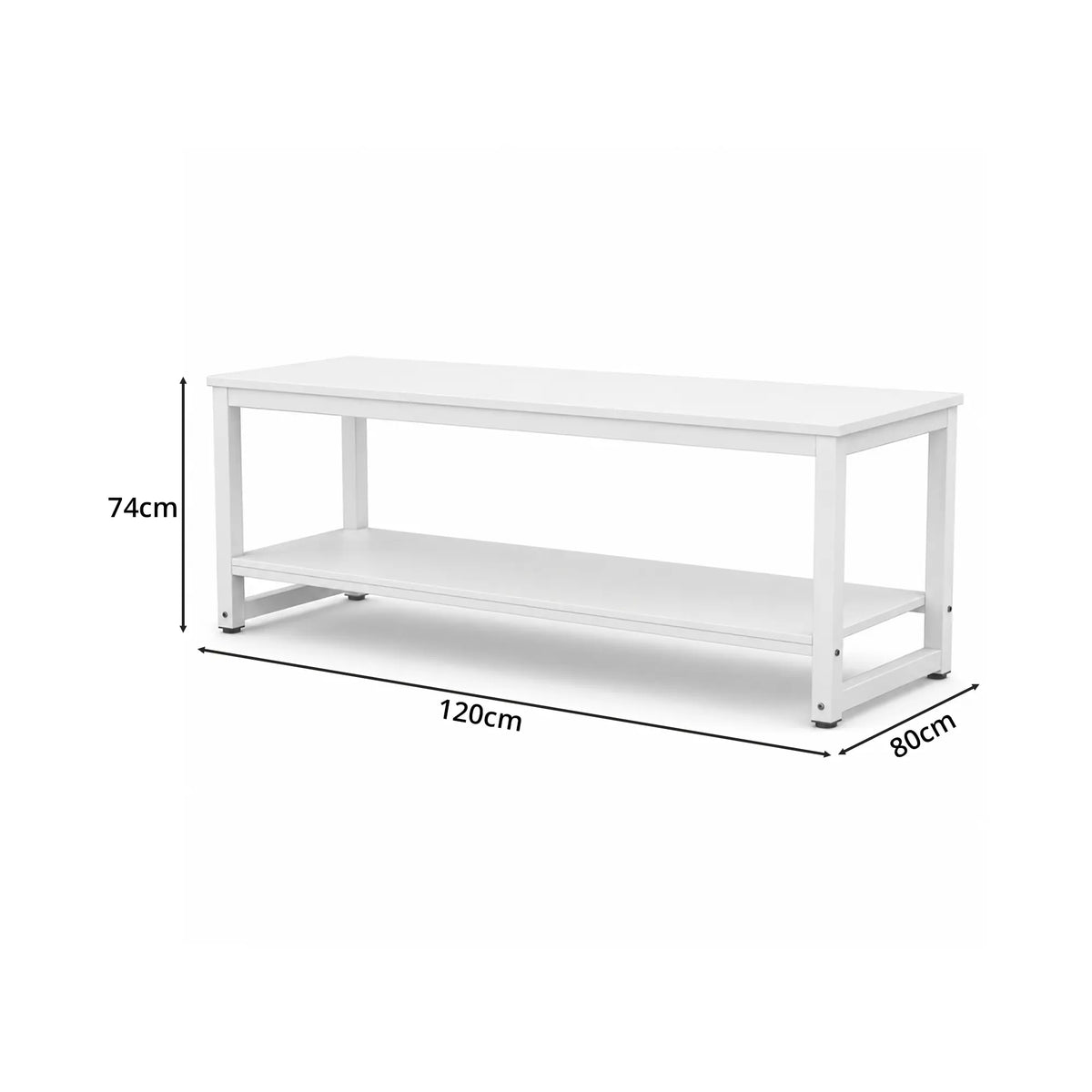 GROVIA Heavy Duty Workbench with Double Layer Storage Shelves Steel Frame Large Work Table for Garage Workshop Warehouse Packing Station 60/80cm - White