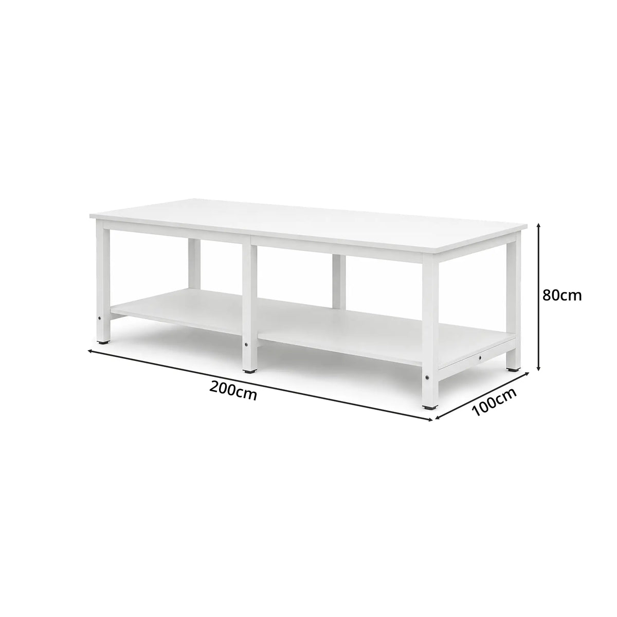 GROVIA Heavy Duty Workbench with Six Leg Steel Frame Double Layer Storage Shelves Large Work Table for Garage Workshop Warehouse Packing Station 100/120cm - White