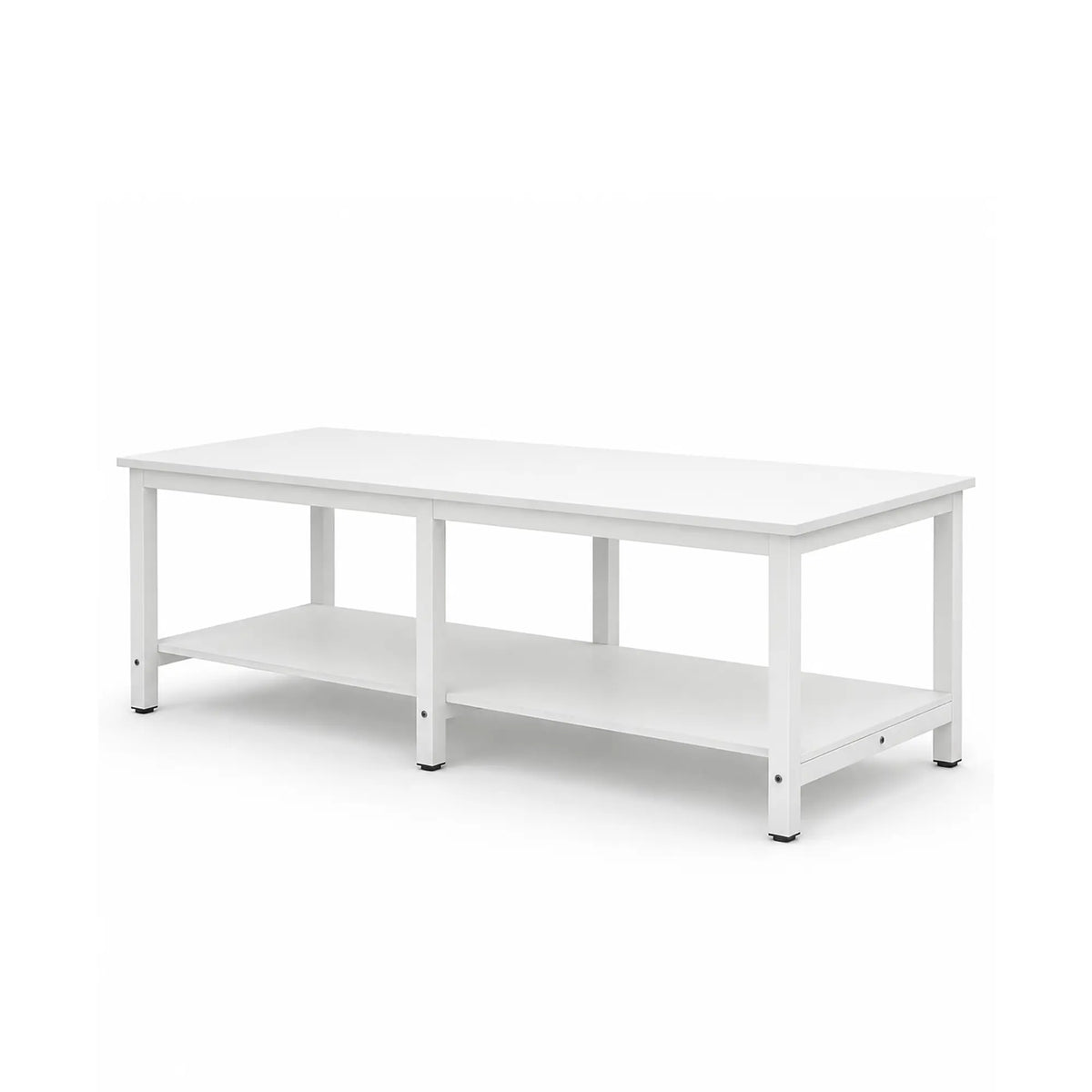 GROVIA Heavy Duty Workbench with Six Leg Steel Frame Double Layer Storage Shelves Large Work Table for Garage Workshop Warehouse Packing Station 100/120cm - White