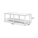 GROVIA Heavy Duty Workbench with Six Leg Steel Frame Double Layer Storage Shelves Large Work Table for Garage Workshop Warehouse Packing Station 100/120cm - White