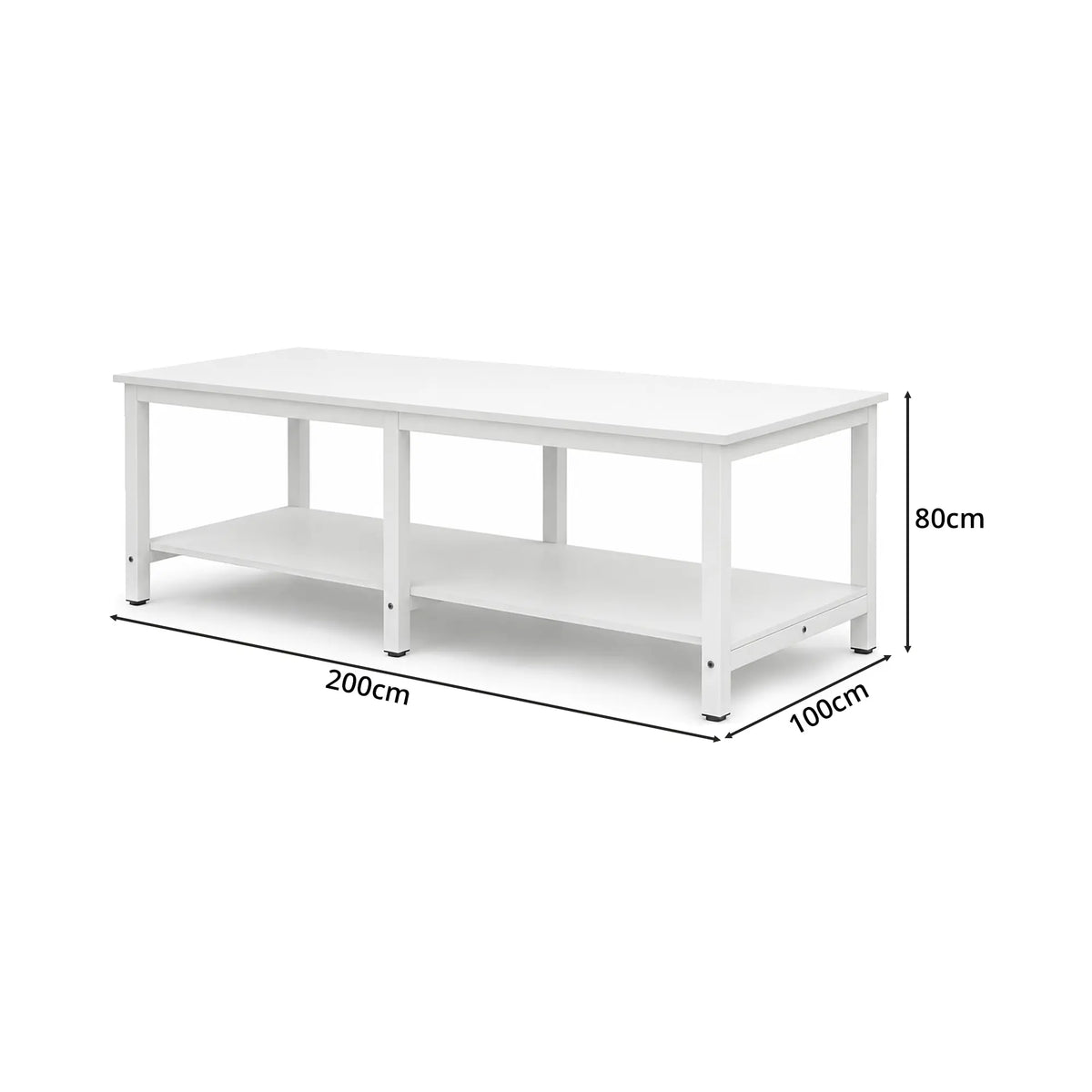 GROVIA Heavy Duty Workbench with Six Leg Steel Frame Double Layer Storage Shelves Large Work Table for Garage Workshop Warehouse Packing Station 100/120cm - White