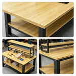 GROVIA Heavy Duty Workbench with Mobile Storage Rack Double Layer Steel Frame Wooden Top Table for Garage Workshop Warehouse Packing Station 60/80cm - Black