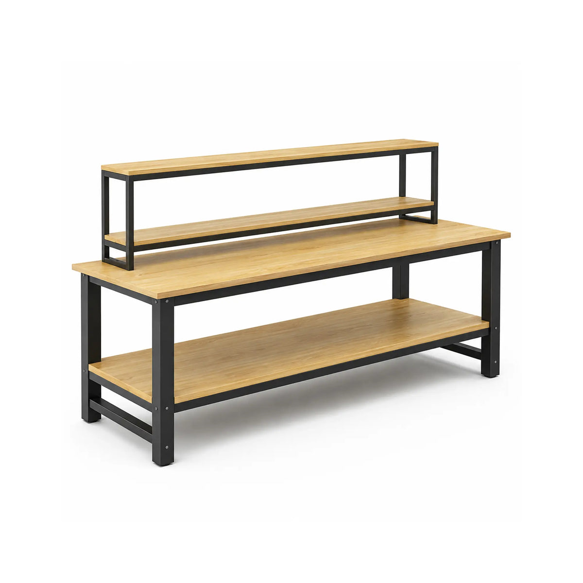 GROVIA Heavy Duty Workbench with Mobile Storage Rack Double Layer Steel Frame Wooden Top Table for Garage Workshop Warehouse Packing Station 60/80cm - Black