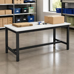GROVIA Heavy Duty Stainless Steel Workbench - Single Layer 4 Leg Frame Smooth Metal Top Table for Garage Workshop Warehouse Packing Station 60/80cm - Black