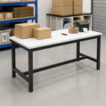 GROVIA Heavy Duty Stainless Steel Workbench - Single Layer 4 Leg Frame Smooth Metal Top Table for Garage Workshop Warehouse Packing Station 60/80cm - Black