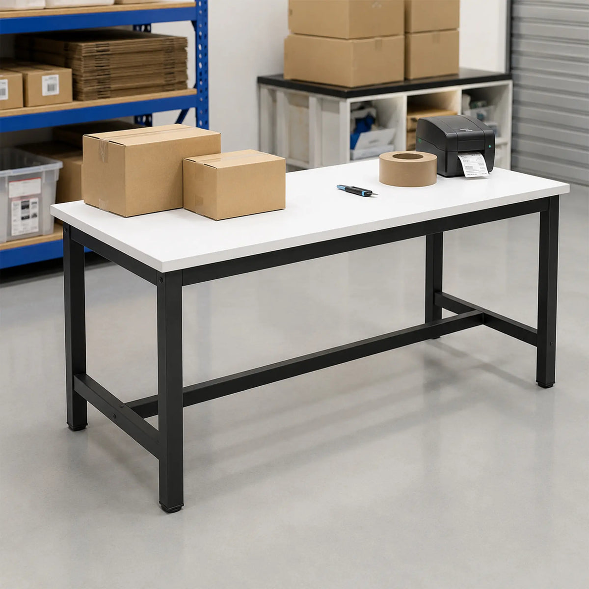GROVIA Heavy Duty Stainless Steel Workbench - Single Layer 4 Leg Frame Smooth Metal Top Table for Garage Workshop Warehouse Packing Station 60/80cm - Black