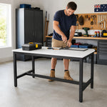GROVIA Heavy Duty Stainless Steel Workbench - Single Layer 4 Leg Frame Smooth Metal Top Table for Garage Workshop Warehouse Packing Station 60/80cm - Black