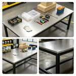 GROVIA Heavy Duty Stainless Steel Workbench - Single Layer 4 Leg Frame Smooth Metal Top Table for Garage Workshop Warehouse Packing Station 60/80cm - Black