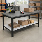 GROVIA Heavy Duty Stainless Steel Workbench - Double Layer 4 Leg Steel Frame Table with Storage Shelf for Garage Workshop Warehouse Packing Station 60/80cm - Black