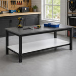 GROVIA Heavy Duty Stainless Steel Workbench - Double Layer 4 Leg Steel Frame Table with Storage Shelf for Garage Workshop Warehouse Packing Station 60/80cm - Black