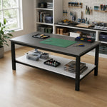 GROVIA Heavy Duty Stainless Steel Workbench - Double Layer 4 Leg Steel Frame Table with Storage Shelf for Garage Workshop Warehouse Packing Station 60/80cm - Black