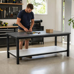 GROVIA Heavy Duty Stainless Steel Workbench - Double Layer 4 Leg Steel Frame Table with Storage Shelf for Garage Workshop Warehouse Packing Station 60/80cm - Black
