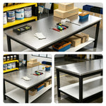 GROVIA Heavy Duty Stainless Steel Workbench - Double Layer 4 Leg Steel Frame Table with Storage Shelf for Garage Workshop Warehouse Packing Station 60/80cm - Black
