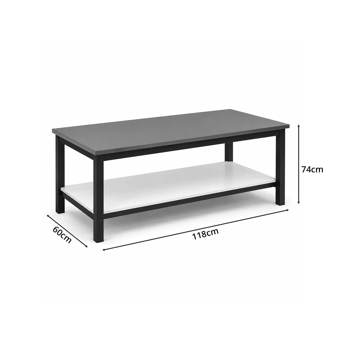GROVIA Heavy Duty Stainless Steel Workbench - Double Layer 4 Leg Steel Frame Table with Storage Shelf for Garage Workshop Warehouse Packing Station 60/80cm - Black