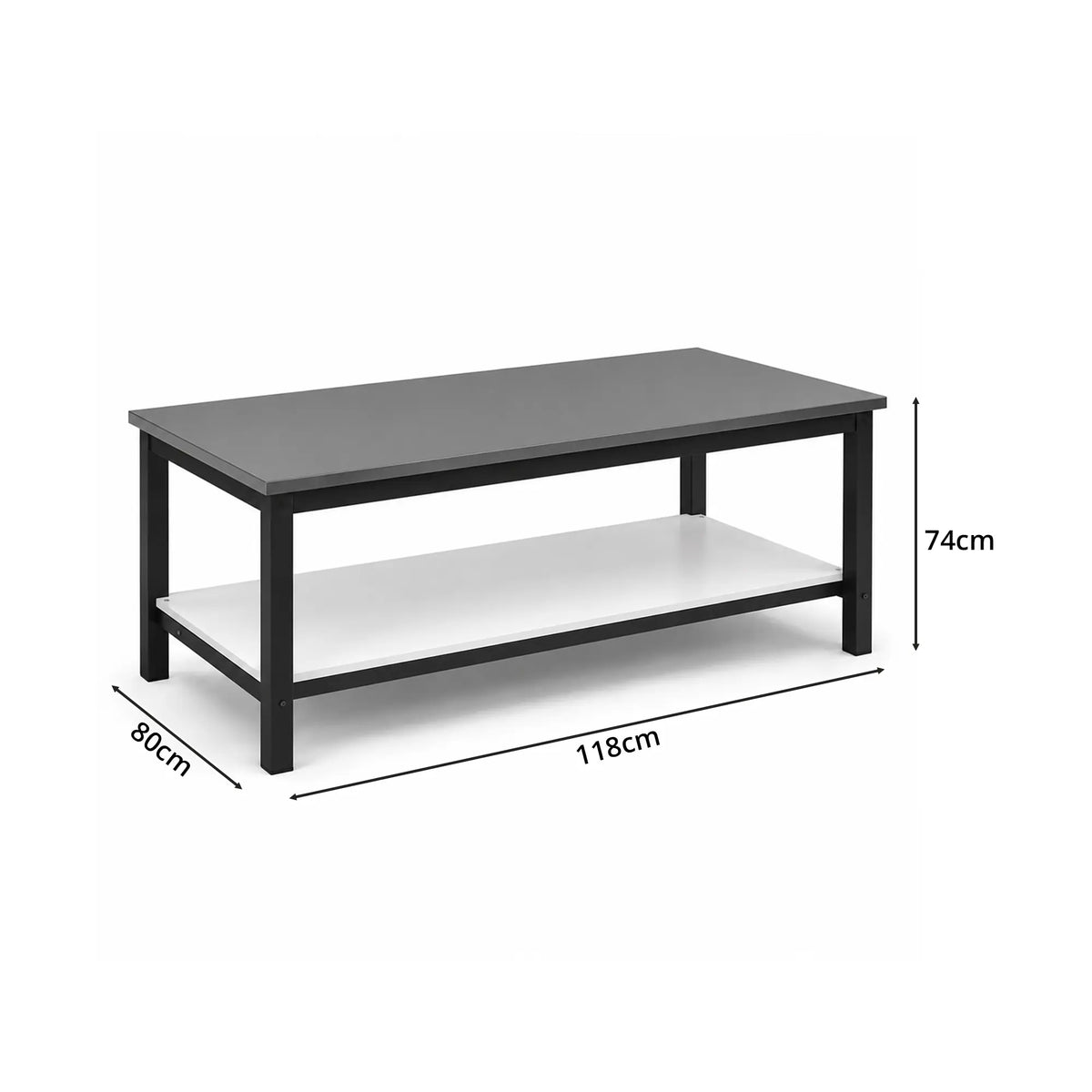 GROVIA Heavy Duty Stainless Steel Workbench - Double Layer 4 Leg Steel Frame Table with Storage Shelf for Garage Workshop Warehouse Packing Station 60/80cm - Black