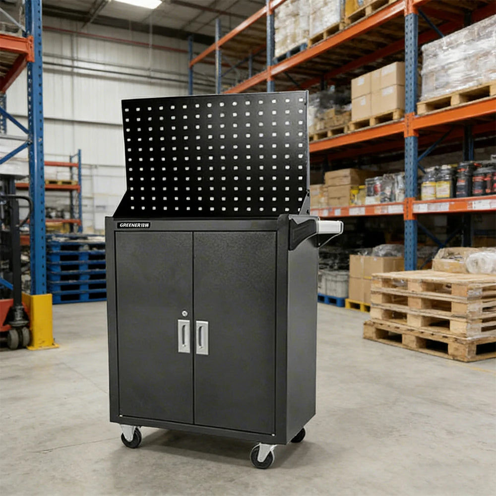 GROVIA Heavy Duty Tool Cabinet Pegboard Back Panel Lockable Mobile Storage 630x400x1310mm Workshop Garage Trolley - Black