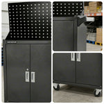GROVIA Heavy Duty Tool Cabinet Pegboard Back Panel Lockable Mobile Storage 630x400x1310mm Workshop Garage Trolley - Black