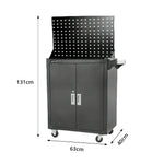 GROVIA Heavy Duty Tool Cabinet Pegboard Back Panel Lockable Mobile Storage 630x400x1310mm Workshop Garage Trolley - Black