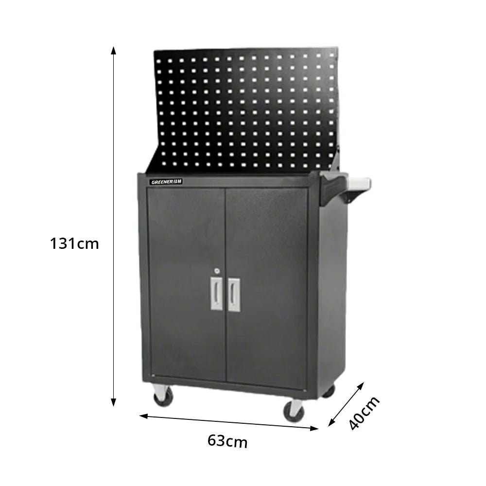 GROVIA Heavy Duty Tool Cabinet Pegboard Back Panel Lockable Mobile Storage 630x400x1310mm Workshop Garage Trolley - Black