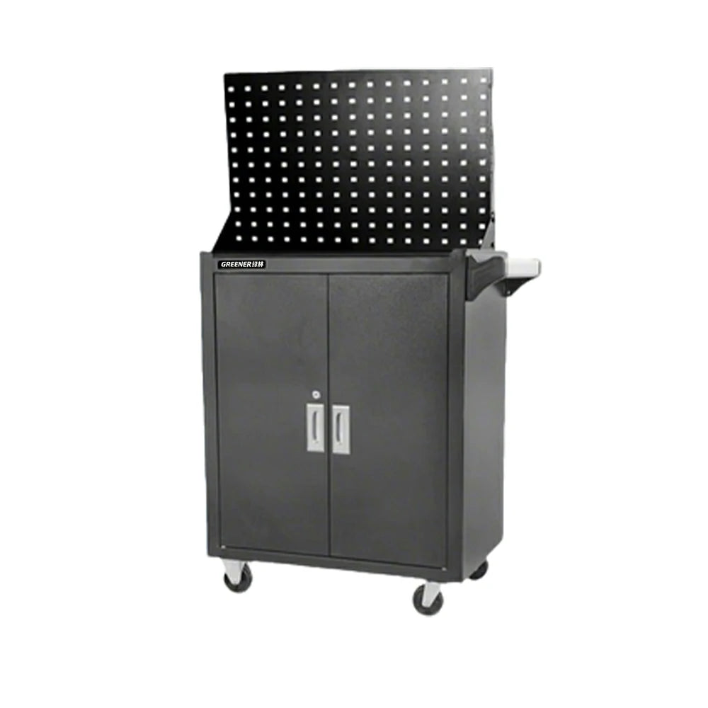 GROVIA Heavy Duty Tool Cabinet Pegboard Back Panel Lockable Mobile Storage 630x400x1310mm Workshop Garage Trolley - Black