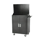 GROVIA Heavy Duty Tool Cabinet Pegboard Back Panel Lockable Mobile Storage 630x400x1310mm Workshop Garage Trolley - Black