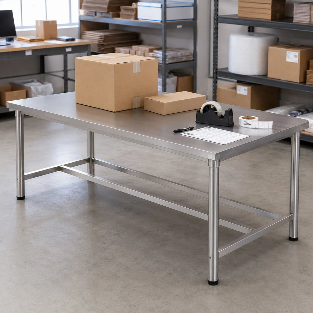 GROVIA Heavy Duty Stainless Steel Workbench - Single Layer 4 Leg Metal Frame Table with Durable 201 Steel Top for Workshop Garage Warehouse Packing Station 120x60/80cm - Silver