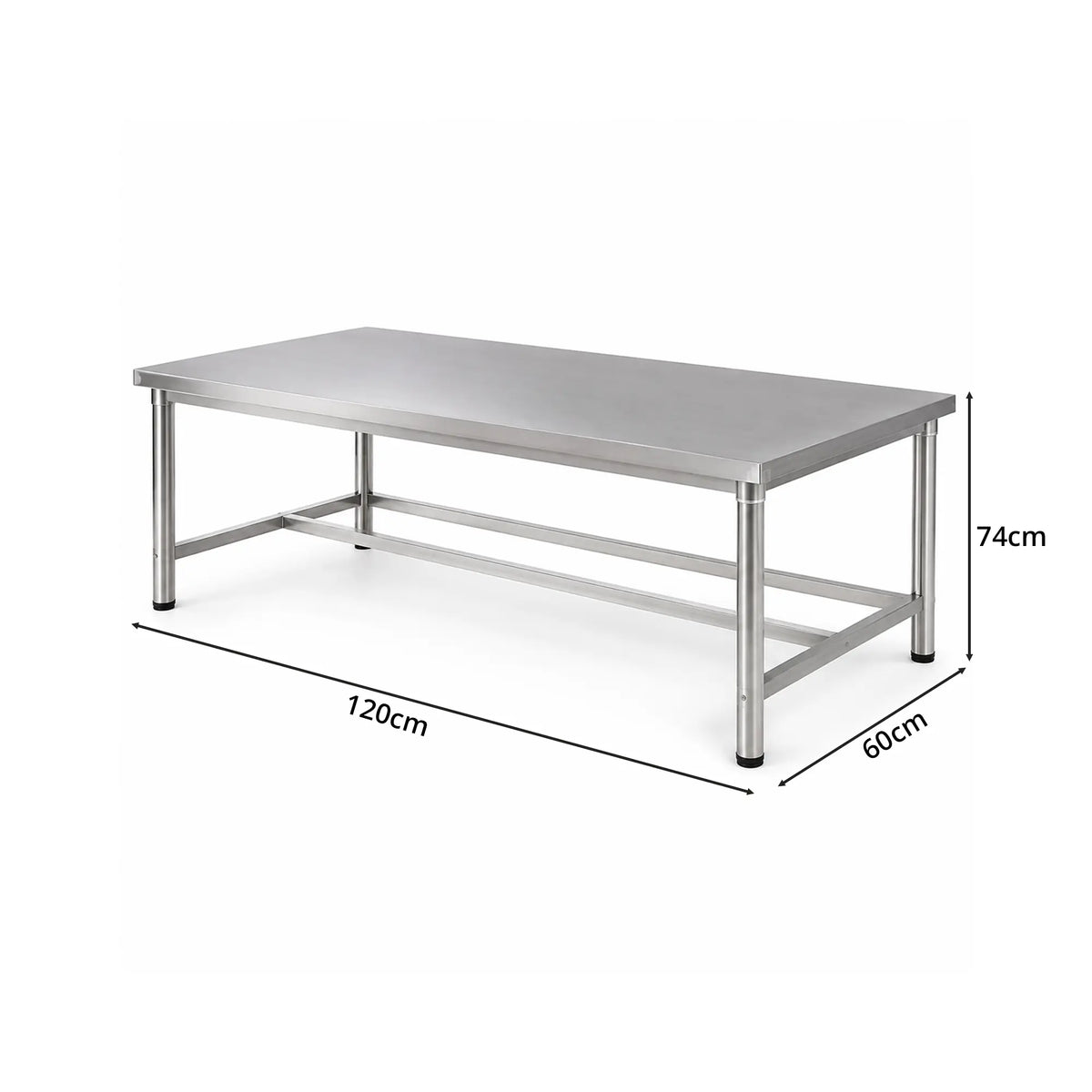 GROVIA Heavy Duty Stainless Steel Workbench - Single Layer 4 Leg Metal Frame Table with Durable 201 Steel Top for Workshop Garage Warehouse Packing Station 120x60/80cm - Silver