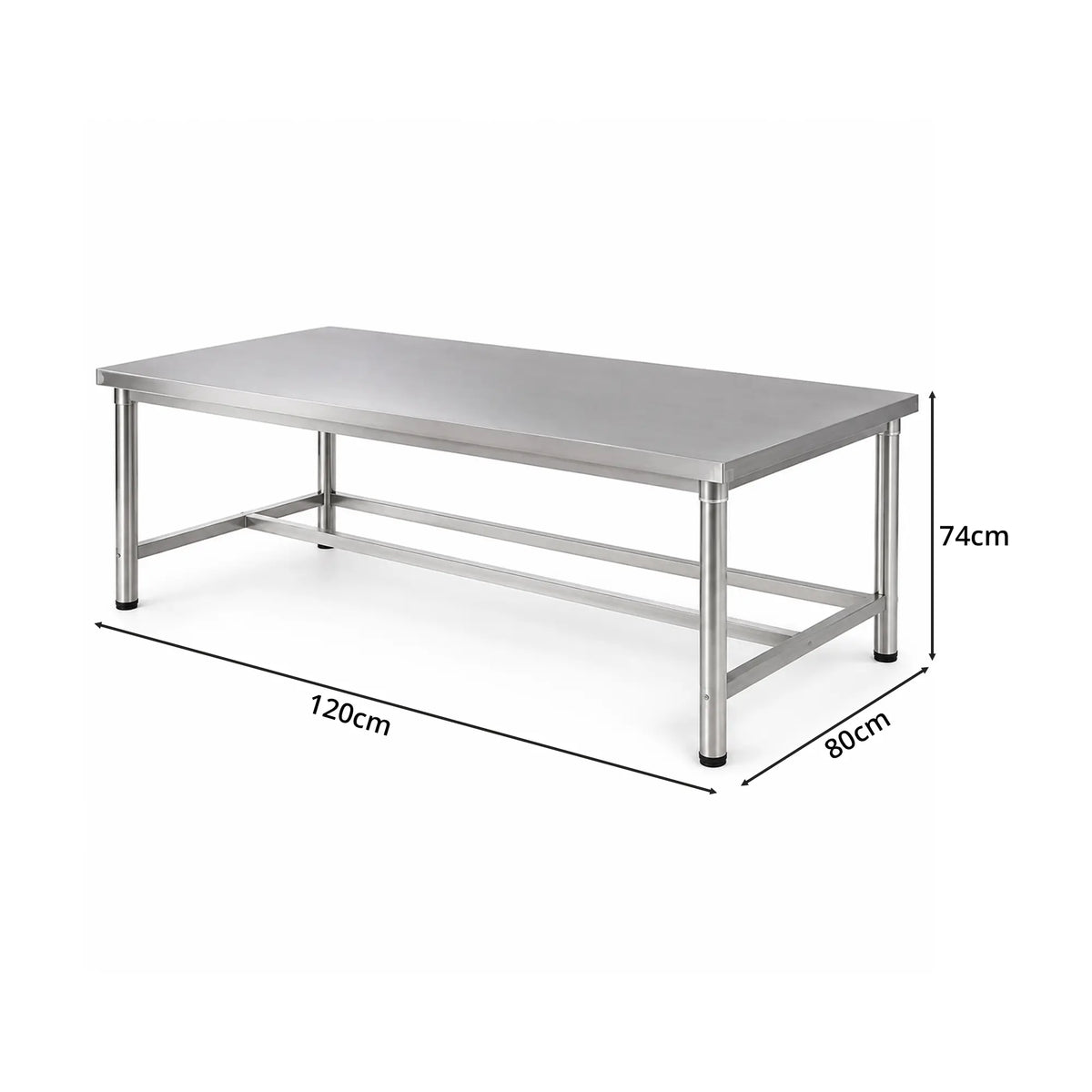 GROVIA Heavy Duty Stainless Steel Workbench - Single Layer 4 Leg Metal Frame Table with Durable 201 Steel Top for Workshop Garage Warehouse Packing Station 120x60/80cm - Silver