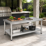 GROVIA Heavy Duty Stainless Steel Workbench - Double Layer 4 Leg Table with Storage Shelf and 201 Metal Top for Workshop Garage Warehouse Packing Station 120x60/80cm - Silver
